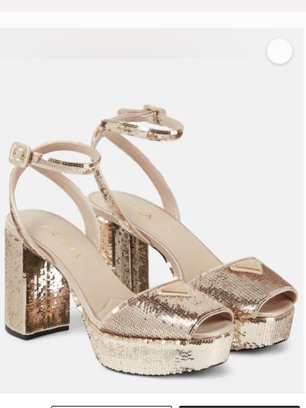 Prada Gold Sequin Platform Sandals with Ankle Strap